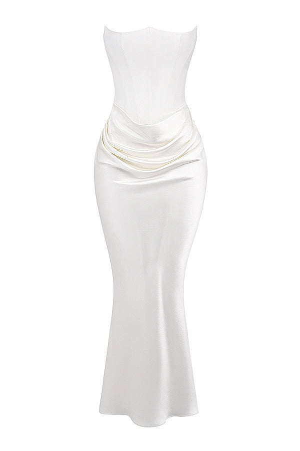 SERAPHINA CORSET SATIN ELEGANCE DRESS-WHITE