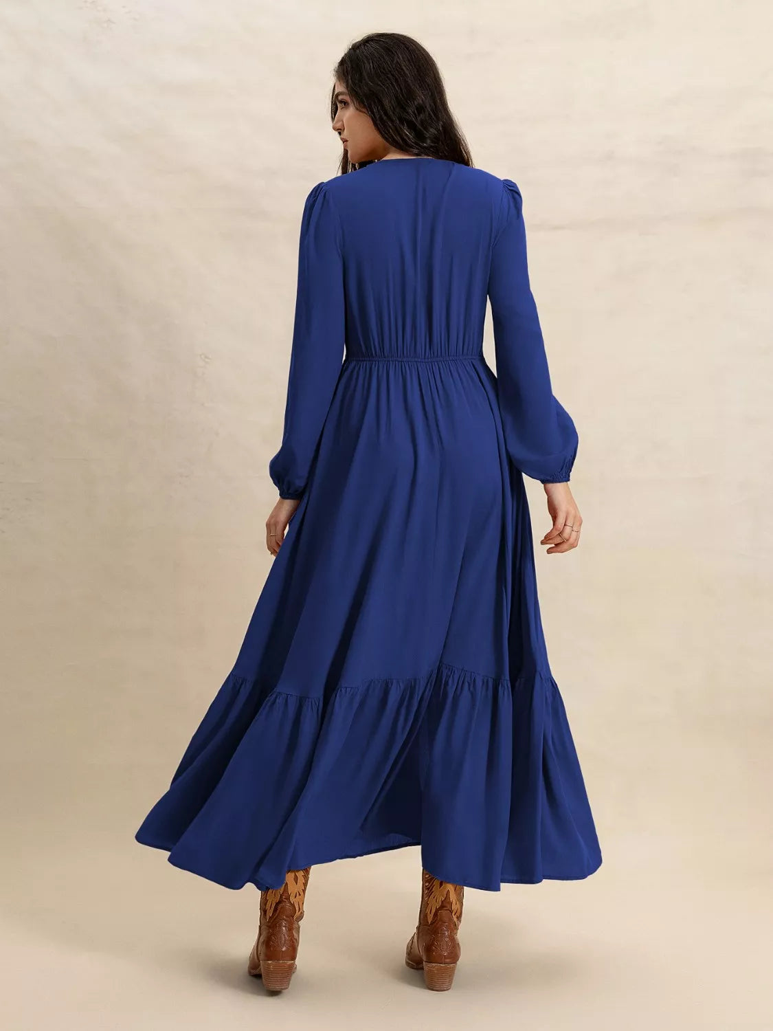 Long Sleeve Button-Front Maxi Dress