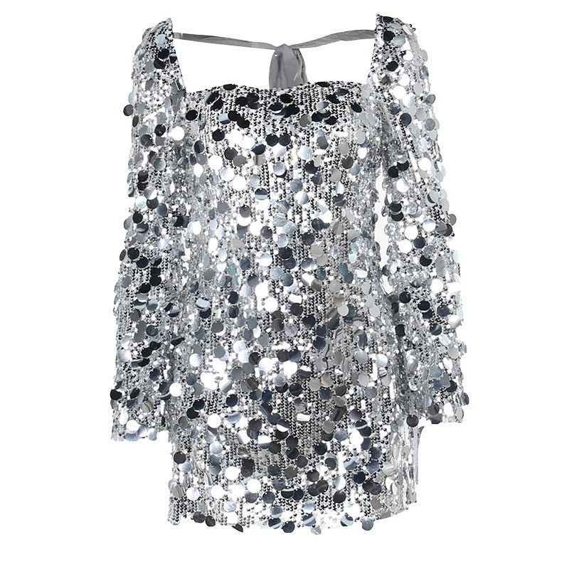 NAIYA MINI SEQUINED DRESS-SLEEVED