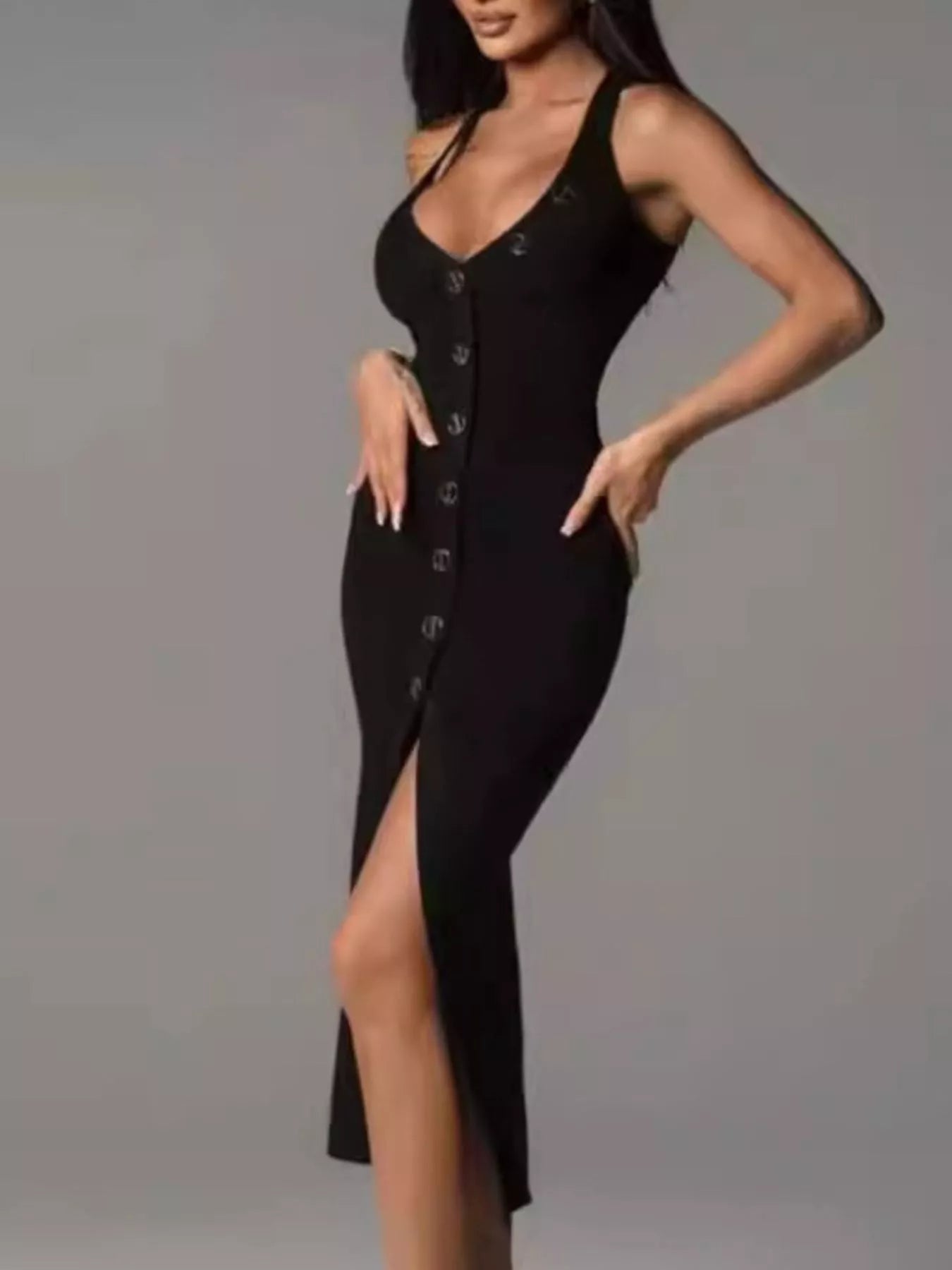 Halter Neck Button-Front Bodycon Dress