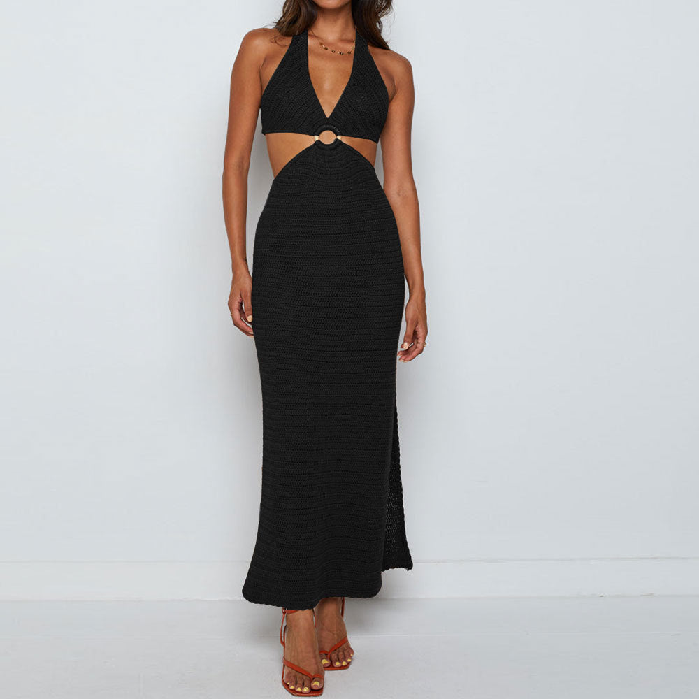 V-neck Waist Back Lace Up Beach Skirt Dress