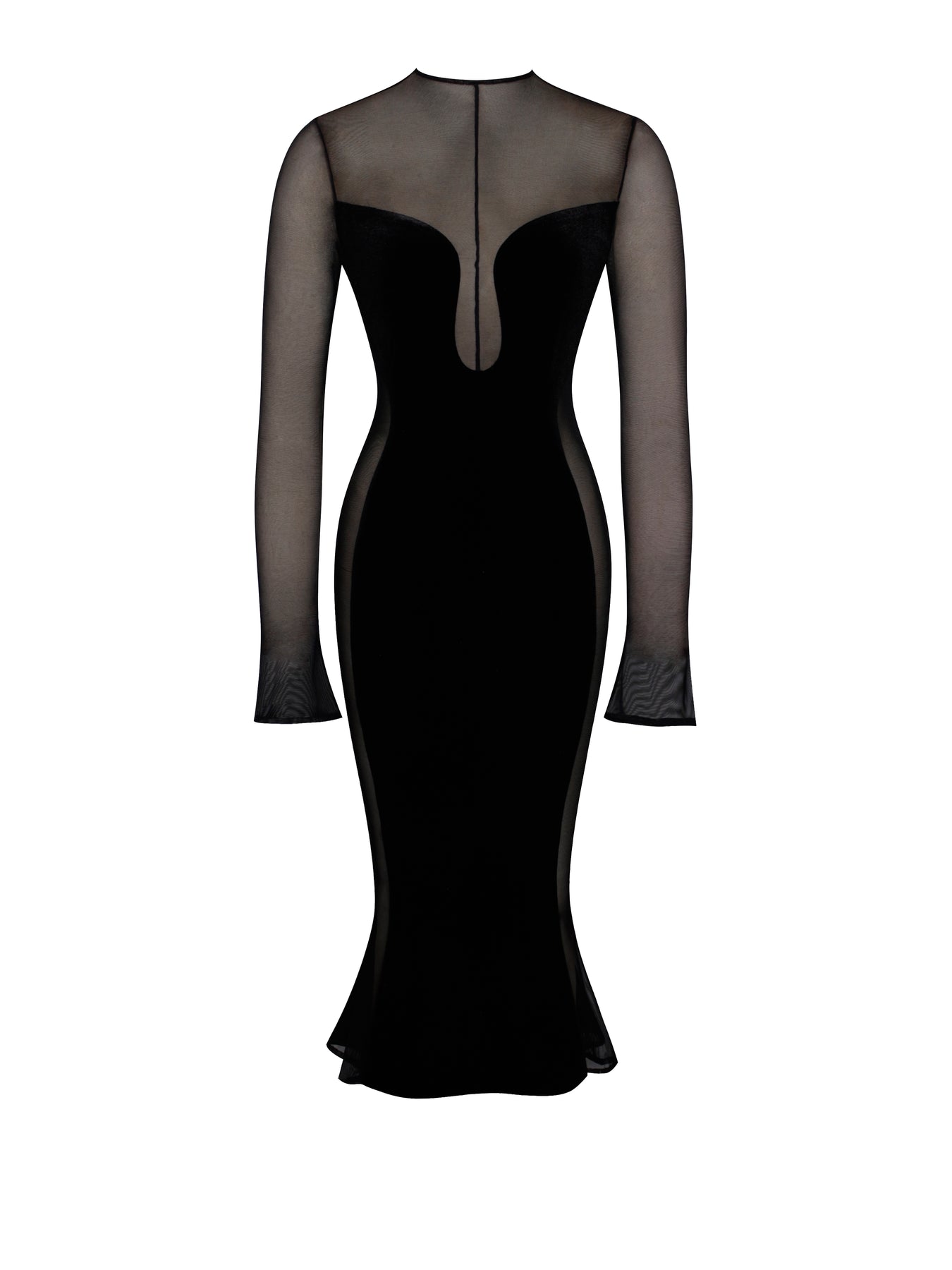 Meriga Black Velvet Mesh Long Sleeve Dress
