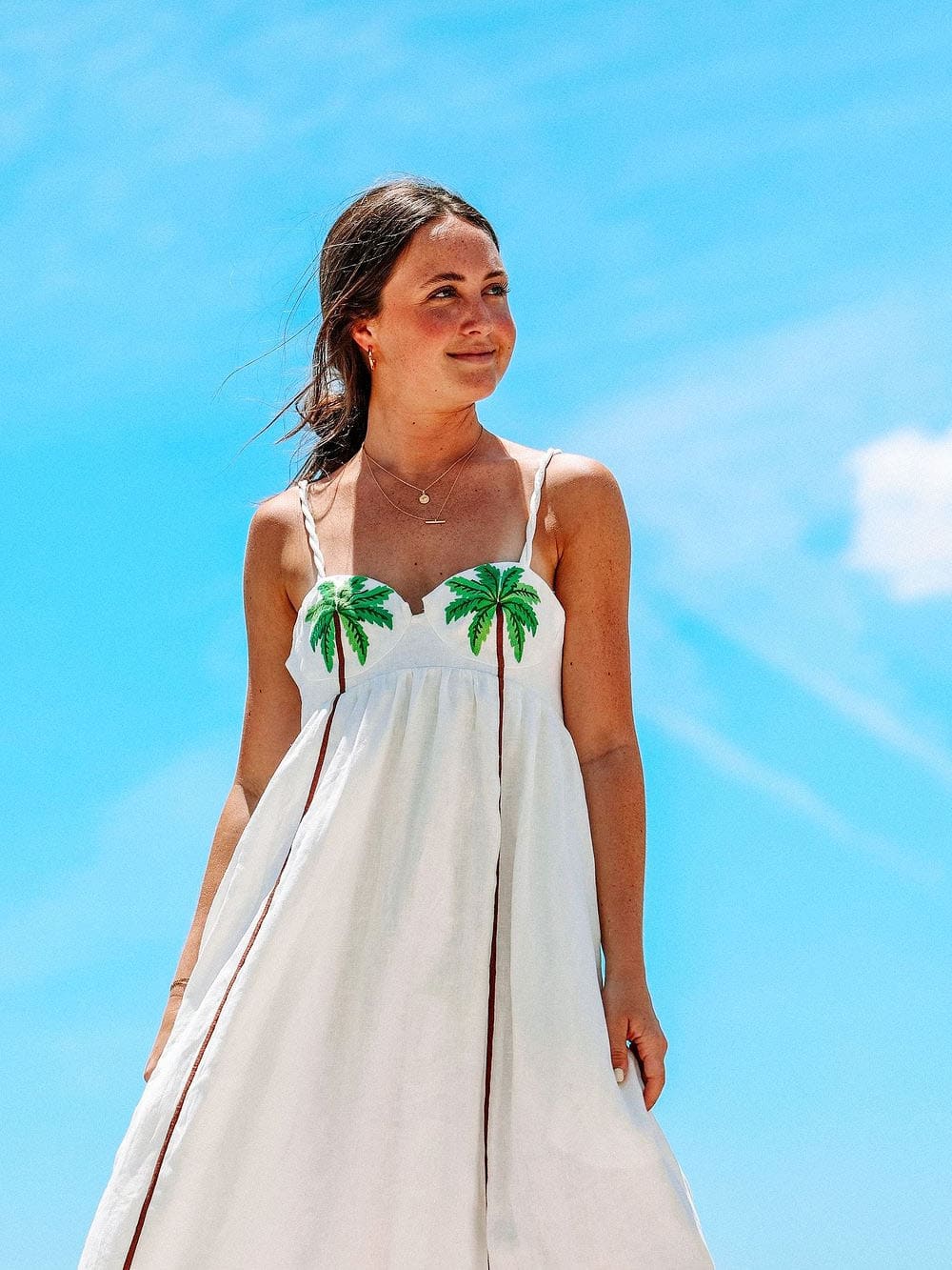 Sarah - Palm Embroidered Summer Dress
