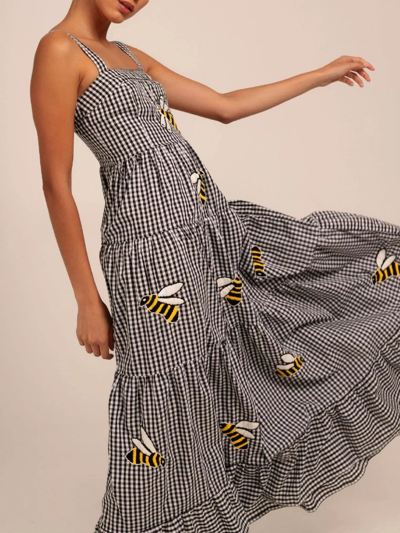 Embroidered Square Neck Tiered Maxi Cami Dress