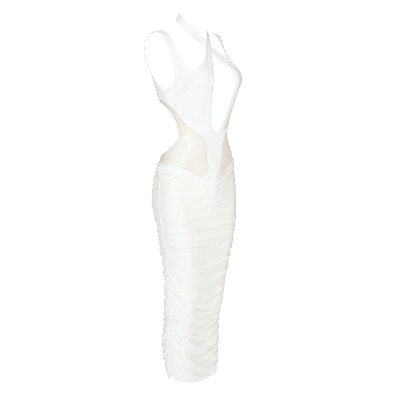 Kaira Cutout Mesh Midi Bandage Dress-White