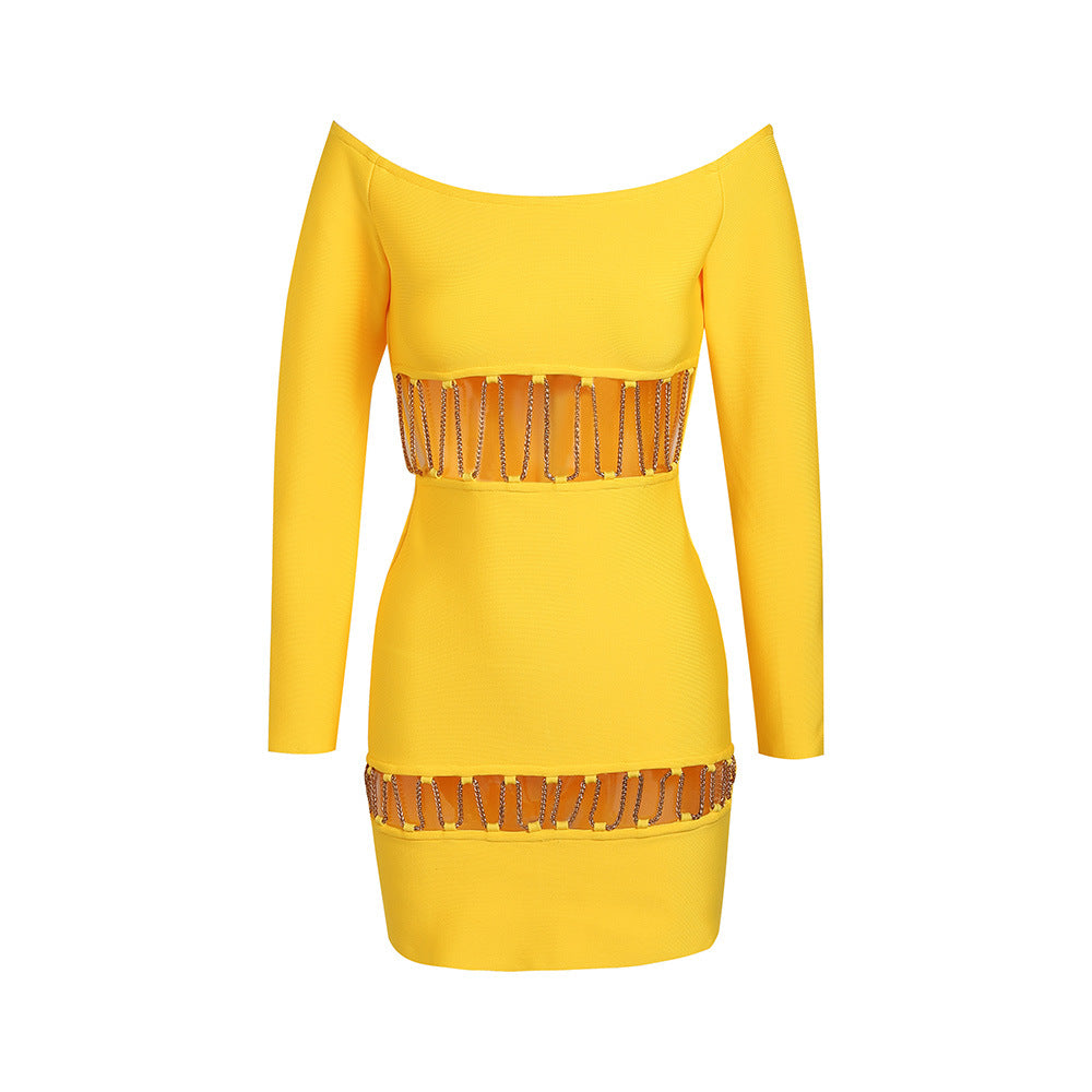 Hollow Out Chain Bandage Mini Dress