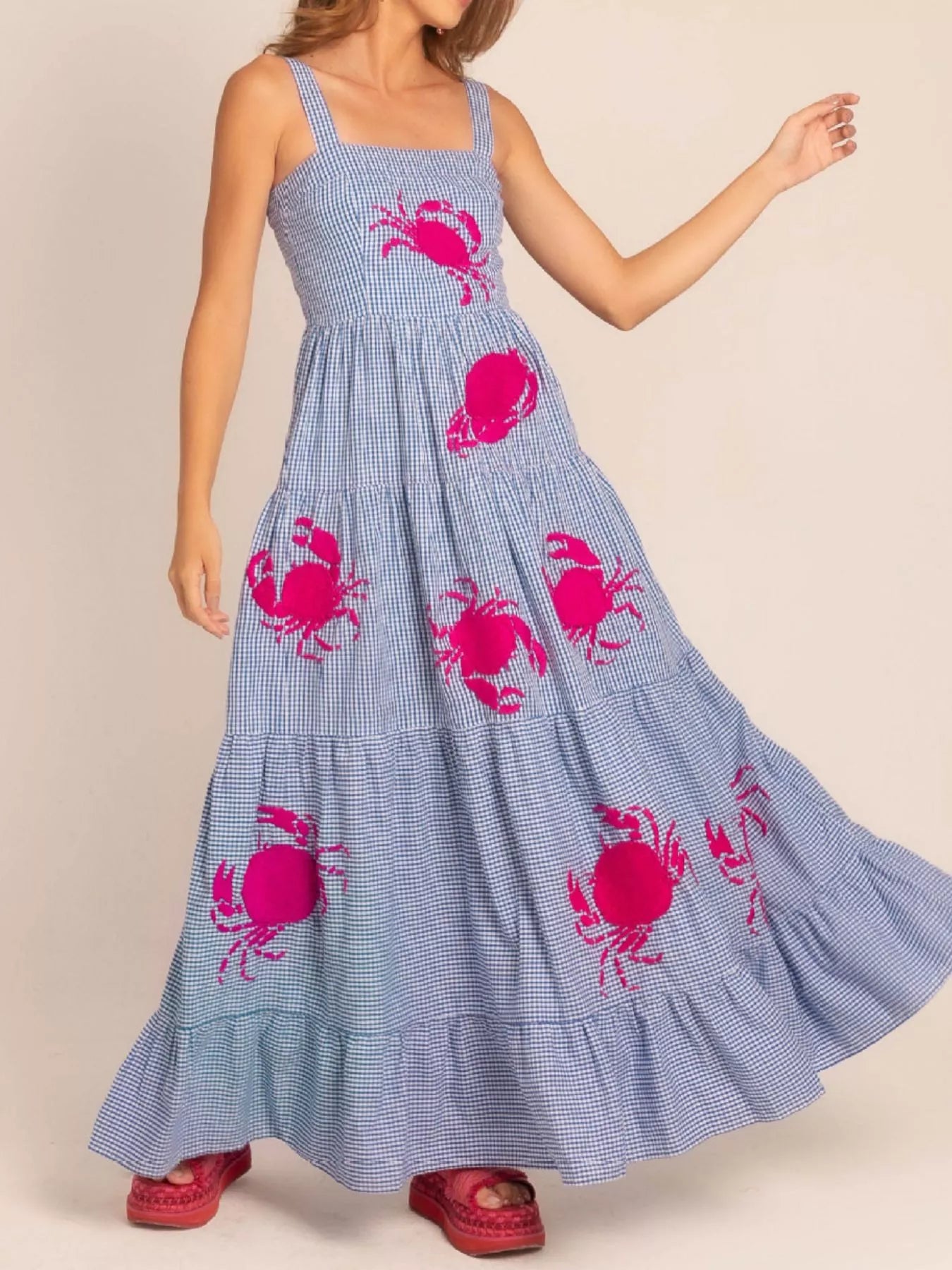 Embroidered Square Neck Tiered Maxi Cami Dress