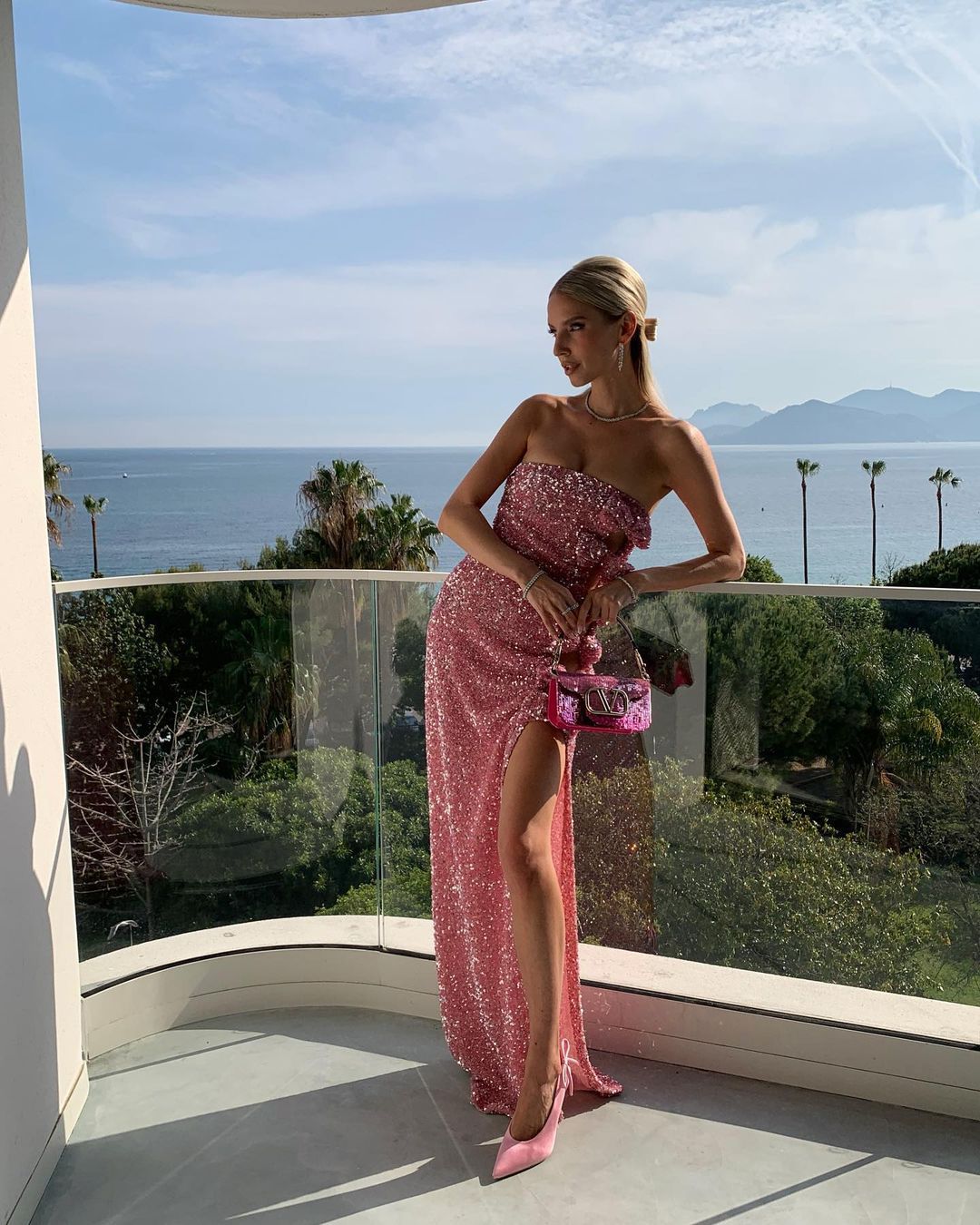 Elira Strapless Sequined Bow Maxi Dress