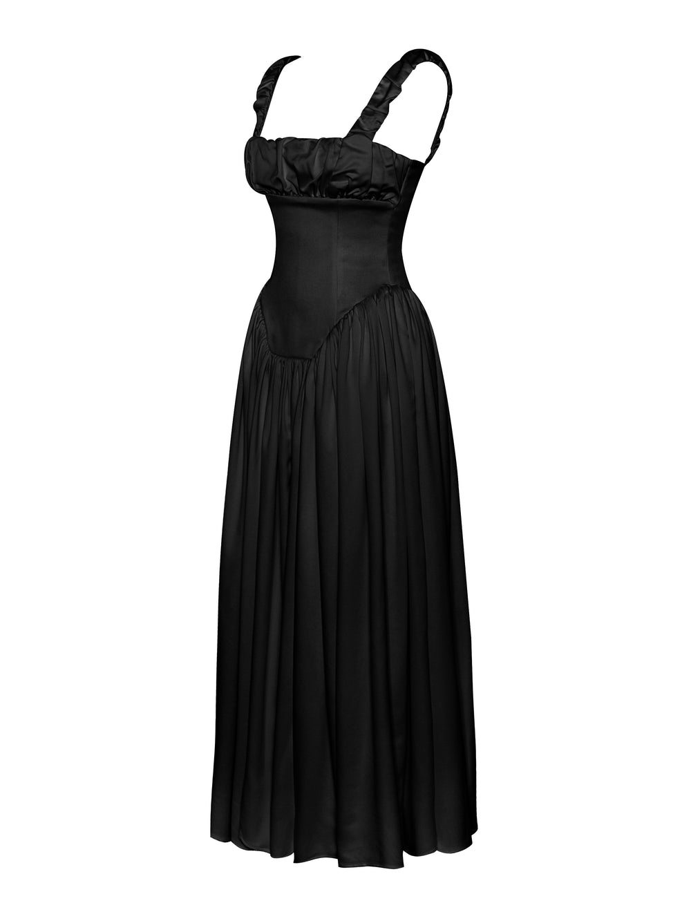 Riola Egg White Satin Drop Waist Maxi Sundress