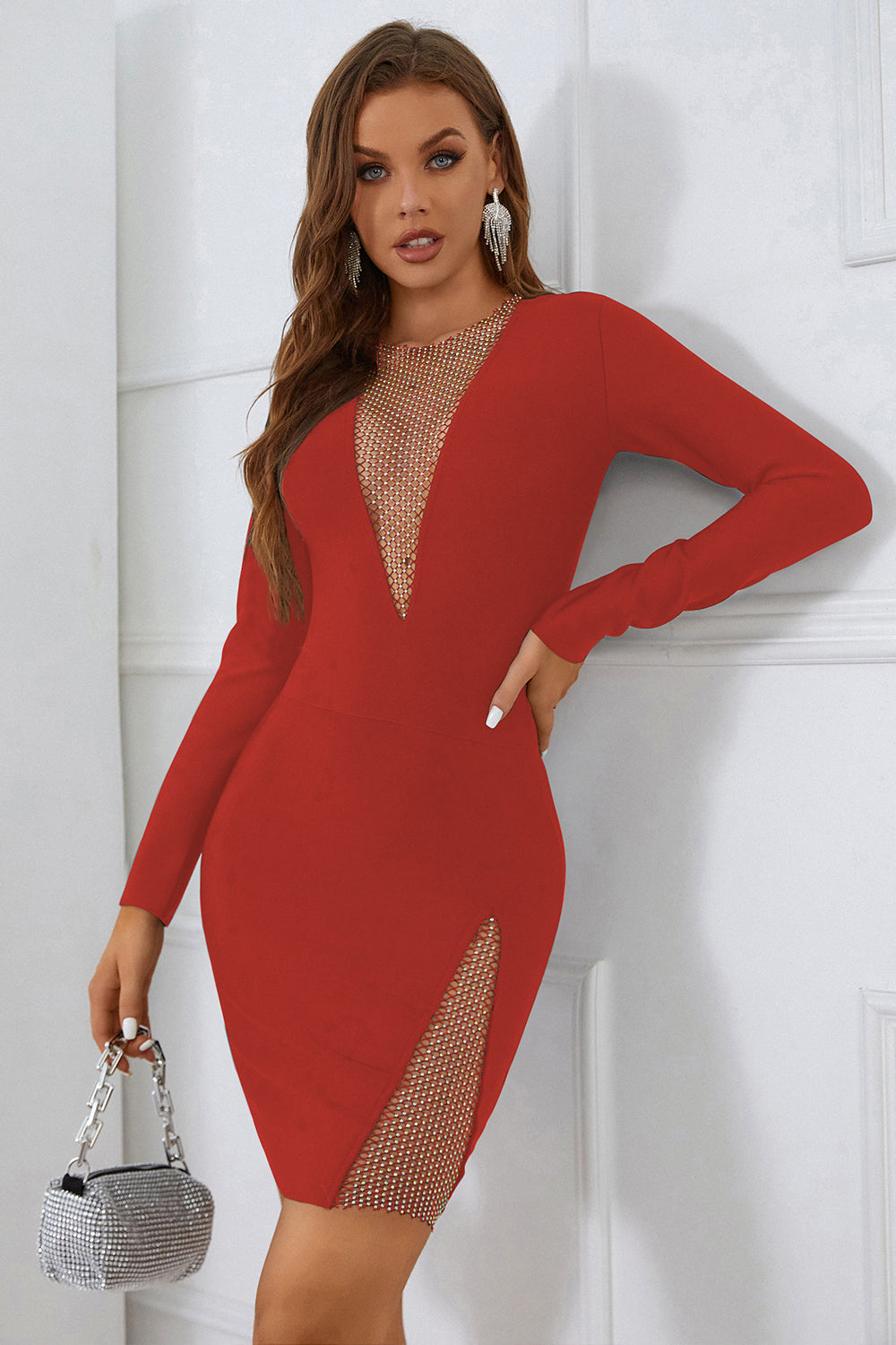 Elite V Neck Mesh Mini Dress Set-White