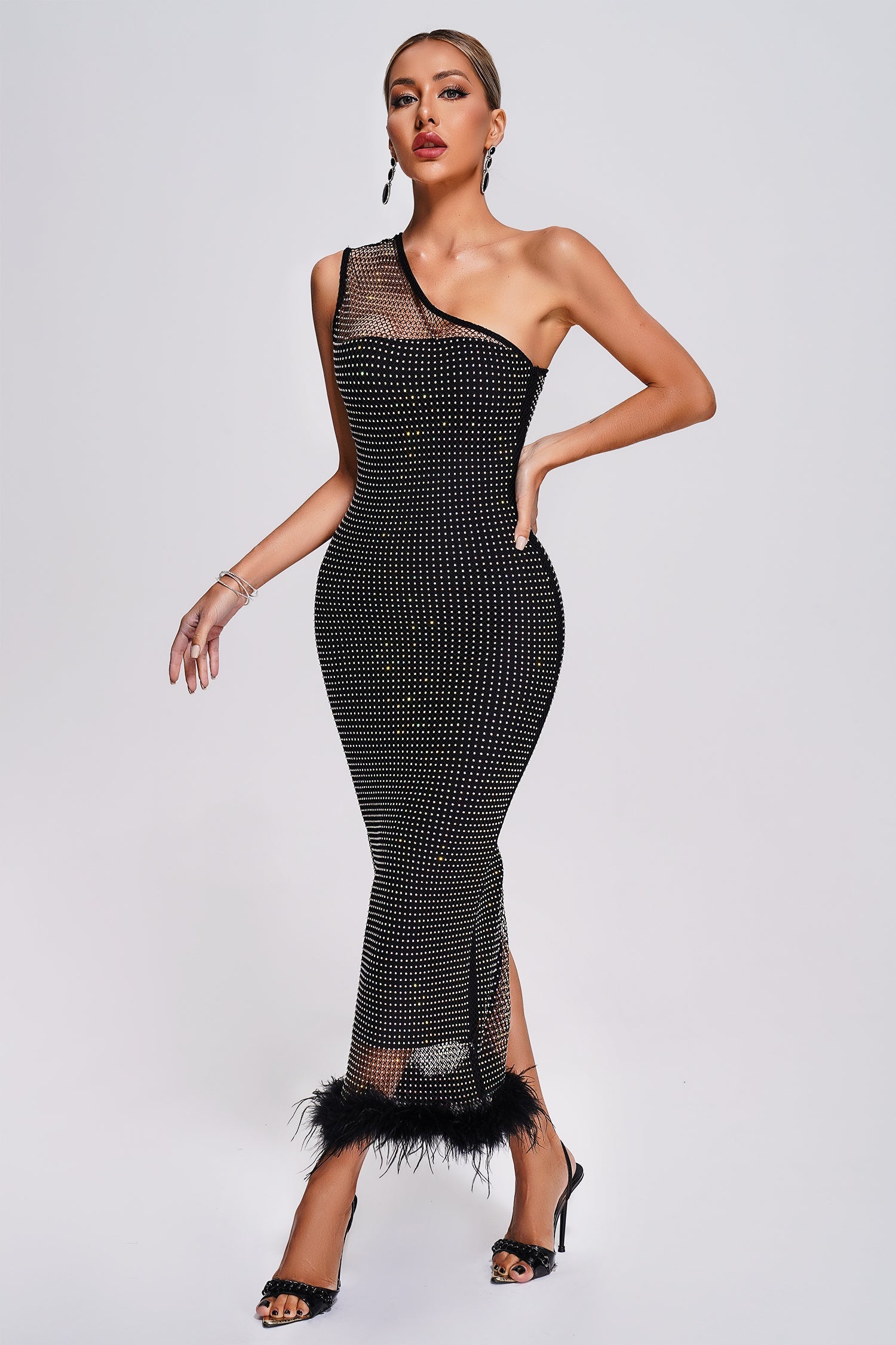 Alyia Feather Mesh Maxi Dress
