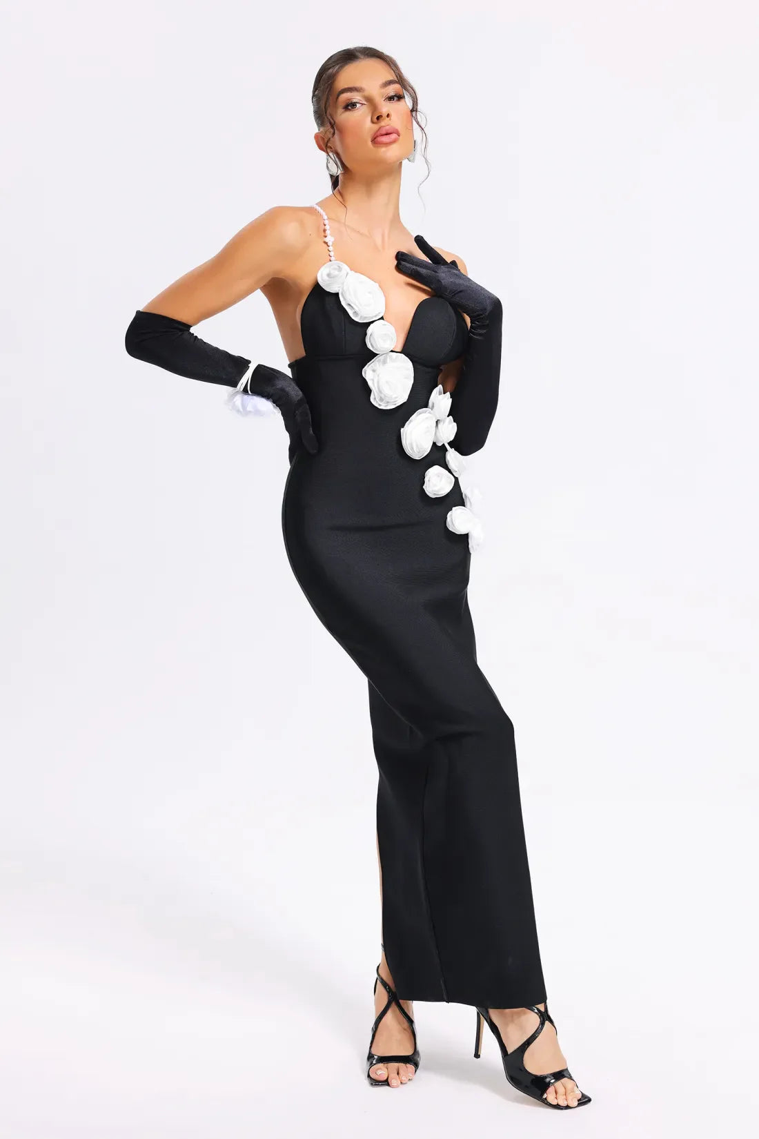 Limited Pearl Flowers Elegant Celeb Dress