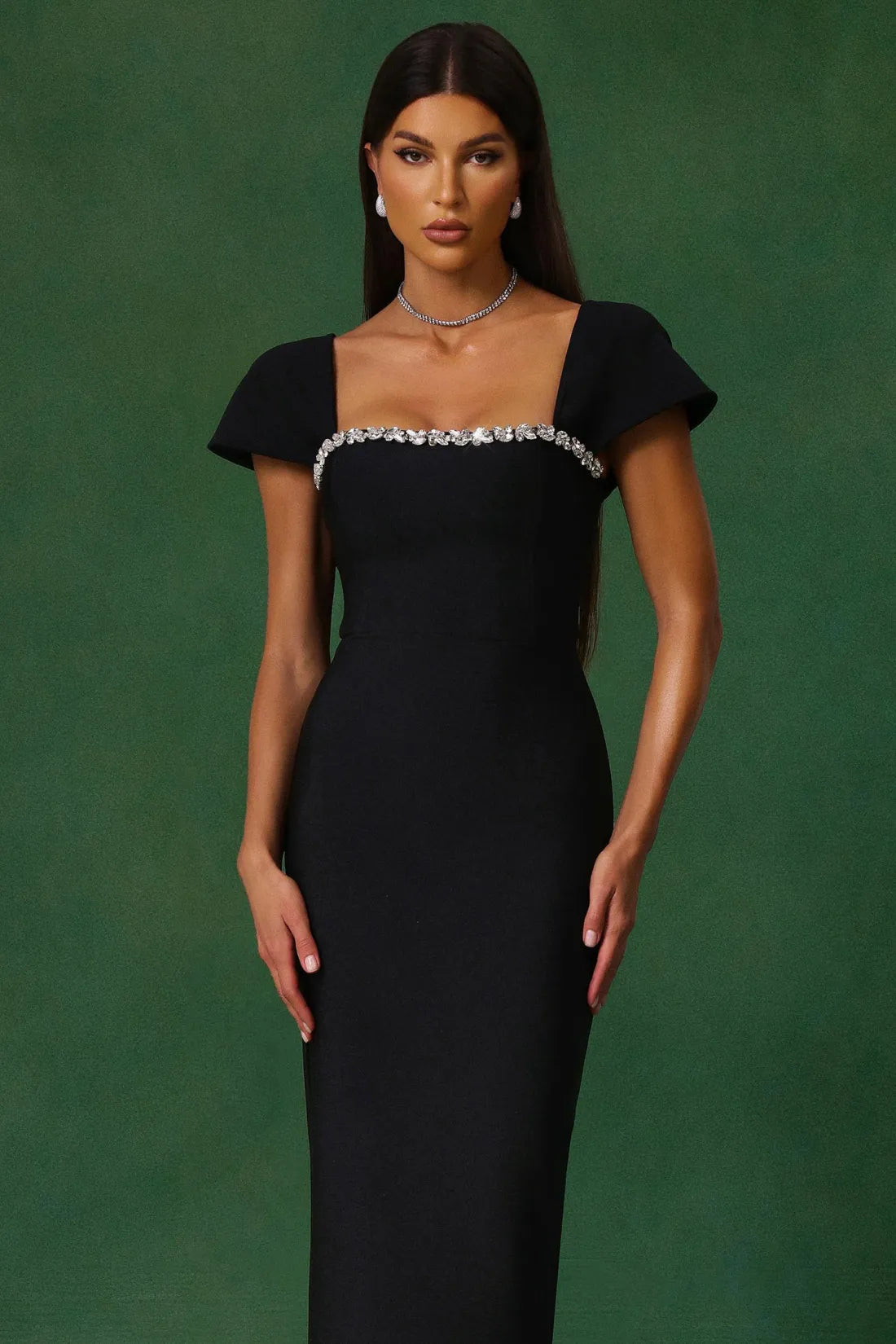 Allure Diamond Maxi Red Dress-Black