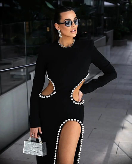 Metal Ball Chain Gown Dress-Black