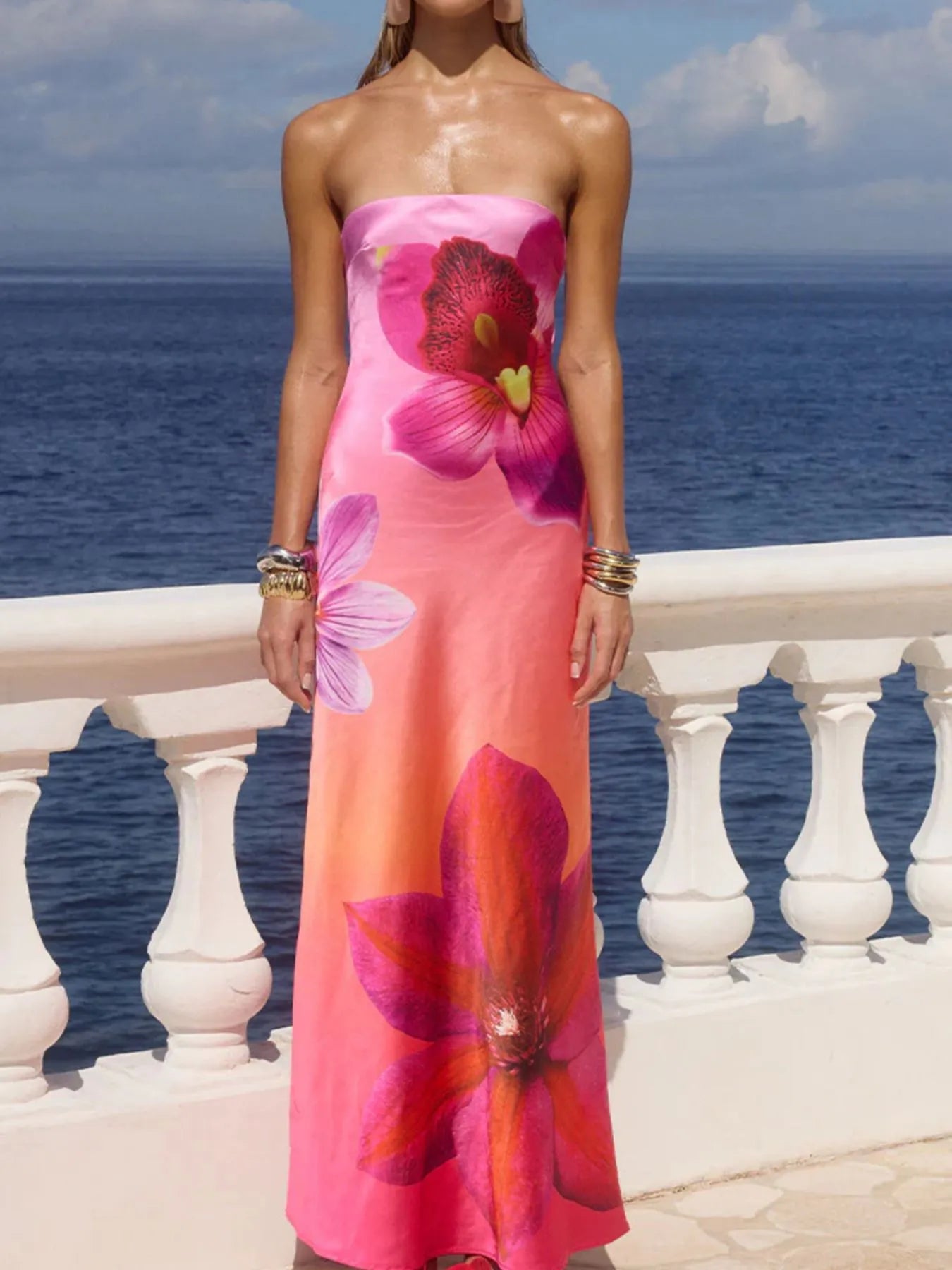 Printed Tube Maxi Dress