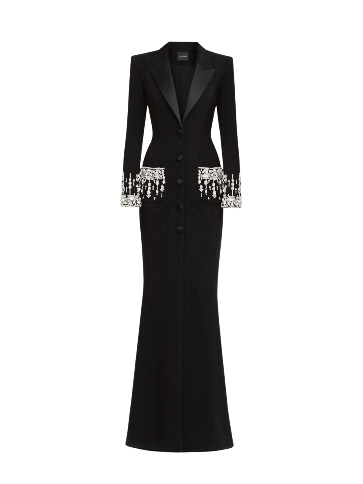 Hassan Rhinestone Blazer Dress in Black, featuring elegant rhinestone details and a long sleeve design, perfect for glamorous events.