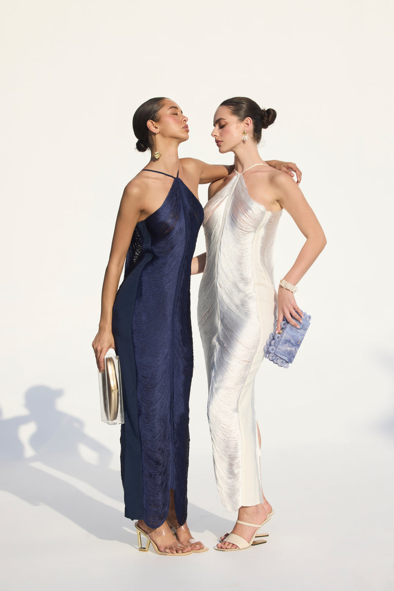 CELEB FUR IRREGULAR MAXI DRESS
