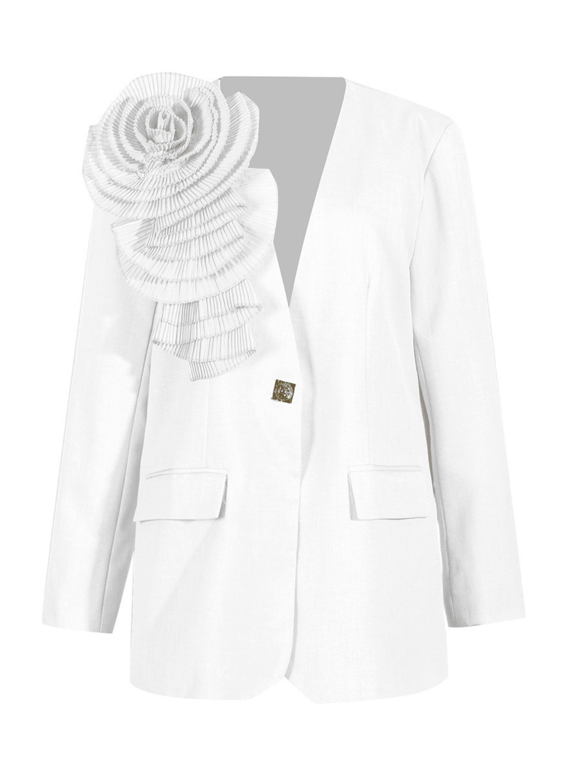 Finnley V Neck Flower Blazer in white with floral patterns for a stylish outerwear option.