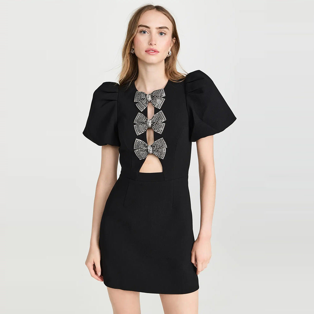 Designer Drop Puff Sleeve Black Bandage Dress