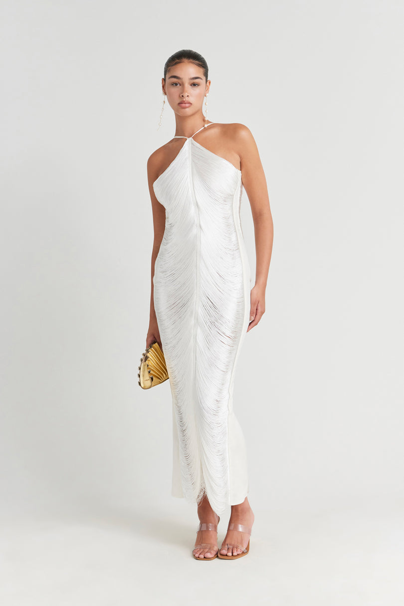 CELEB FUR IRREGULAR MAXI DRESS