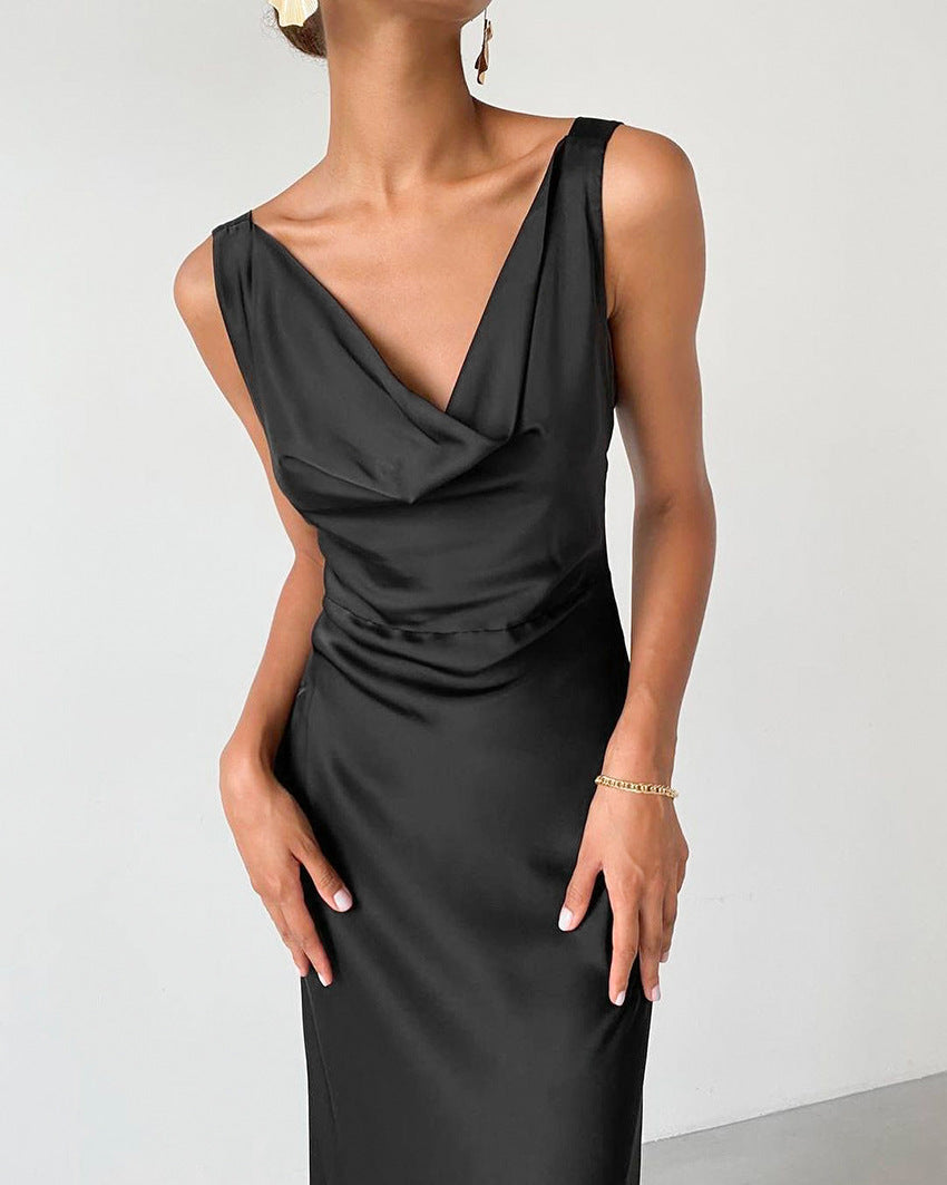 Chic Backless Ice Cream Sof Black Dress