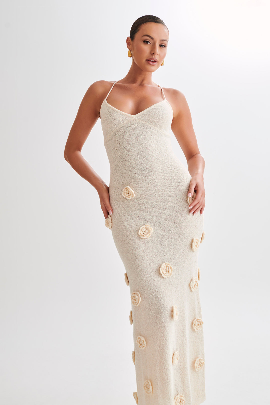 Alerya Rose Knit Elegant Maxi Dress