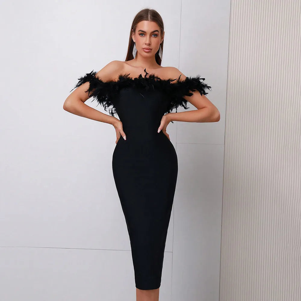 Alyia Off-Shoulder Feather Dress