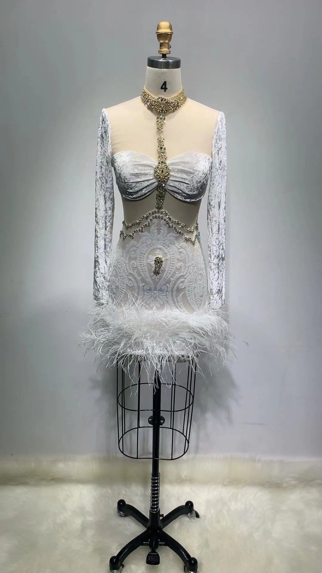 Lemia Sleeved Feather Diamond Exclusive Dress-Limited