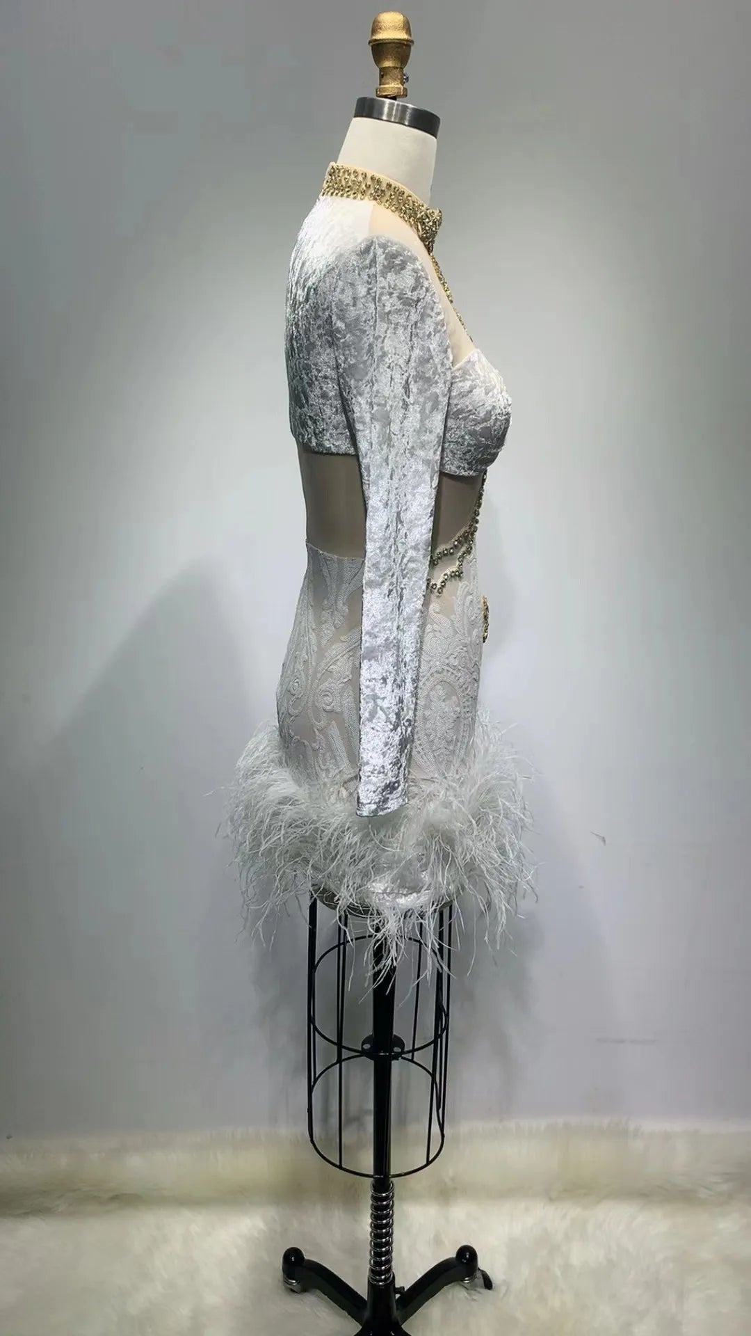 Lemia Sleeved Feather Diamond Exclusive Dress-Limited