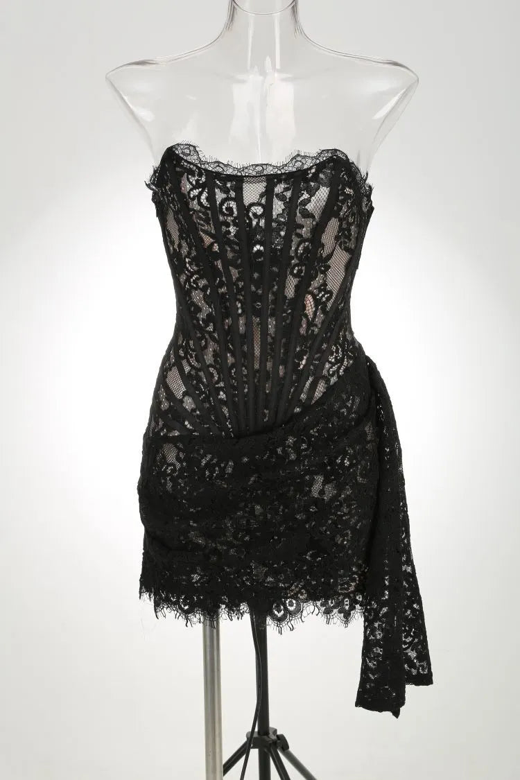 Alyia Lace Ruche Corset Celeb Dress-White