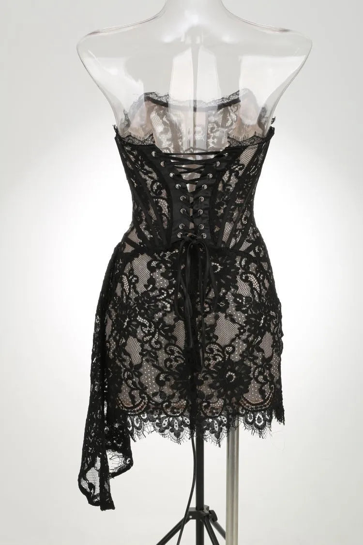 Alyia Lace Ruche Corset Celeb Dress-White