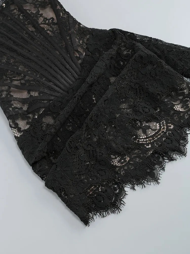 Alyia Lace Ruche Corset Celeb Dress-Black