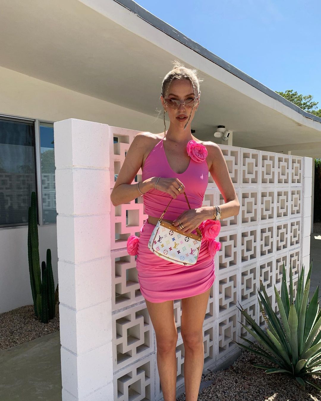 Multi Dime Halter Flower Sheath Dress