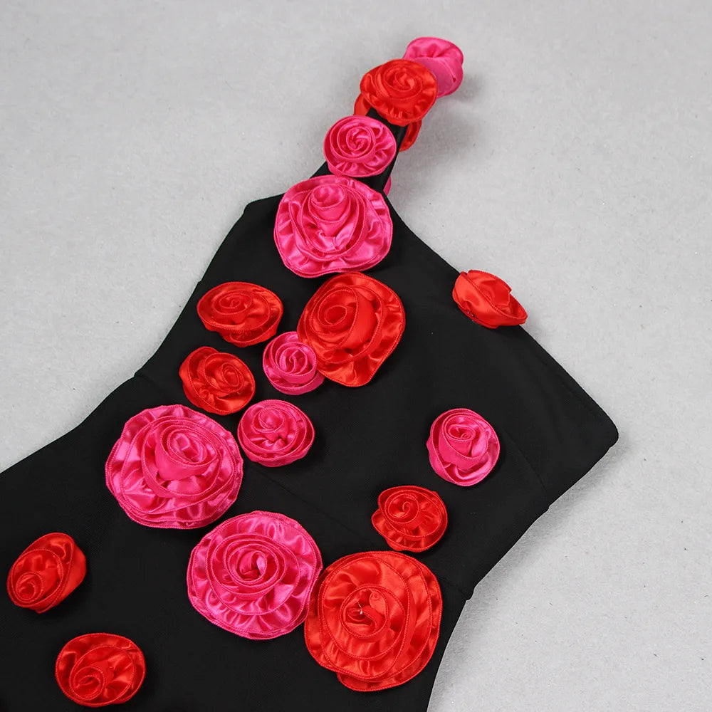 Alyia One Shoulder Red Rose Mid Dress