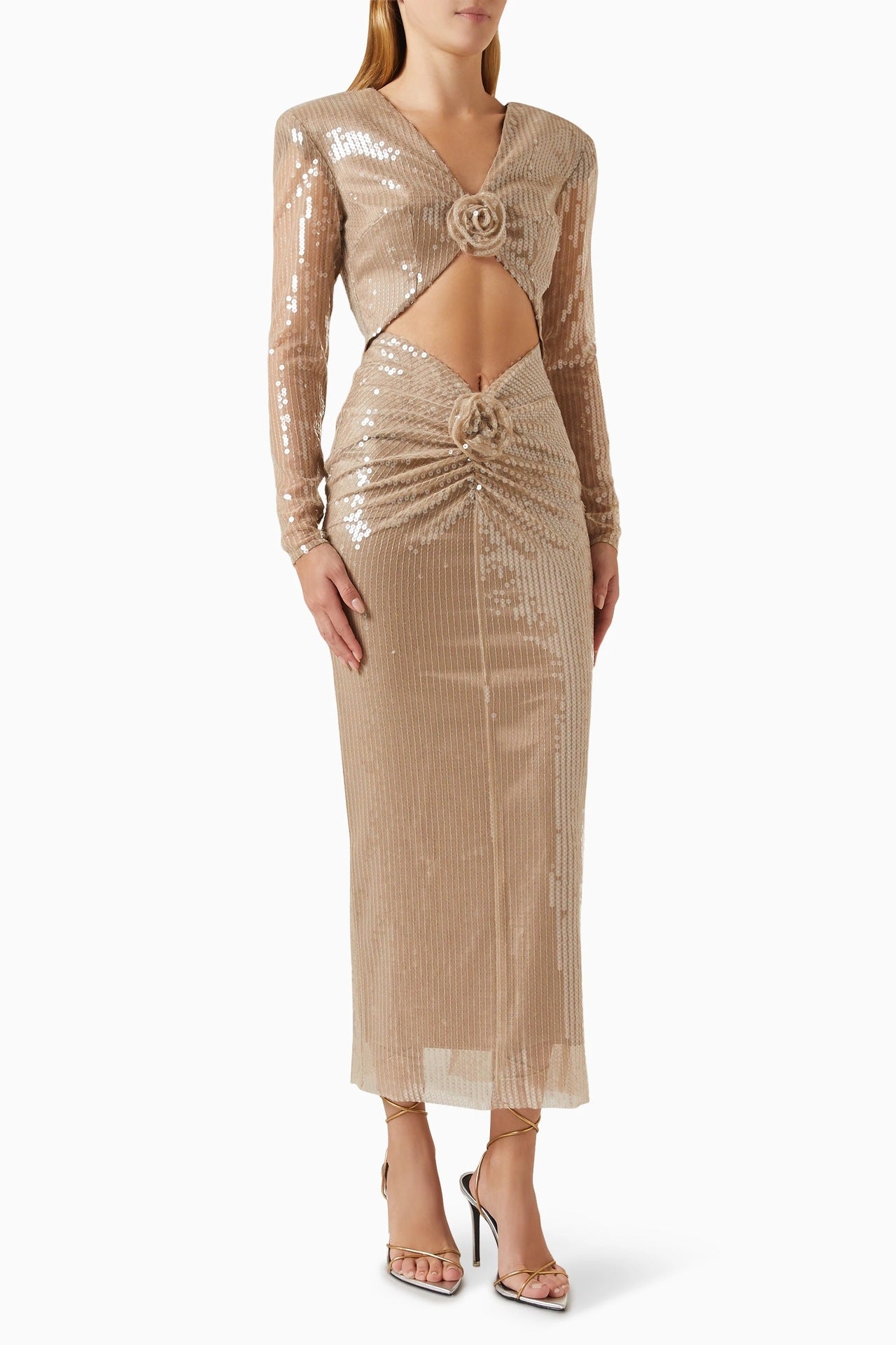 Diag Collar Metallic Mesh Flow Dress