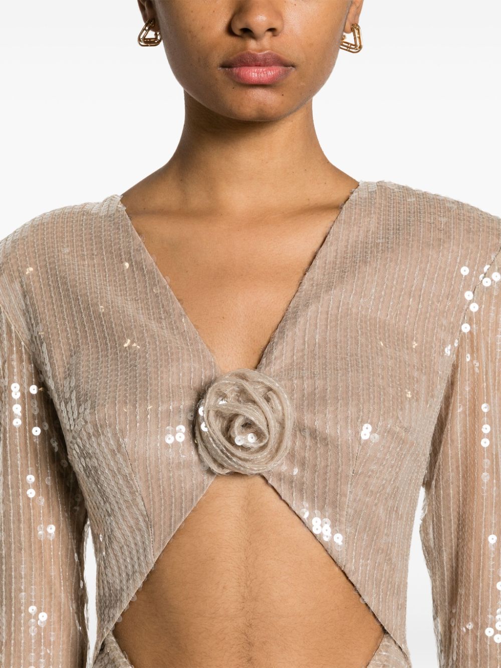 Diag Collar Metallic Mesh Flow Dress