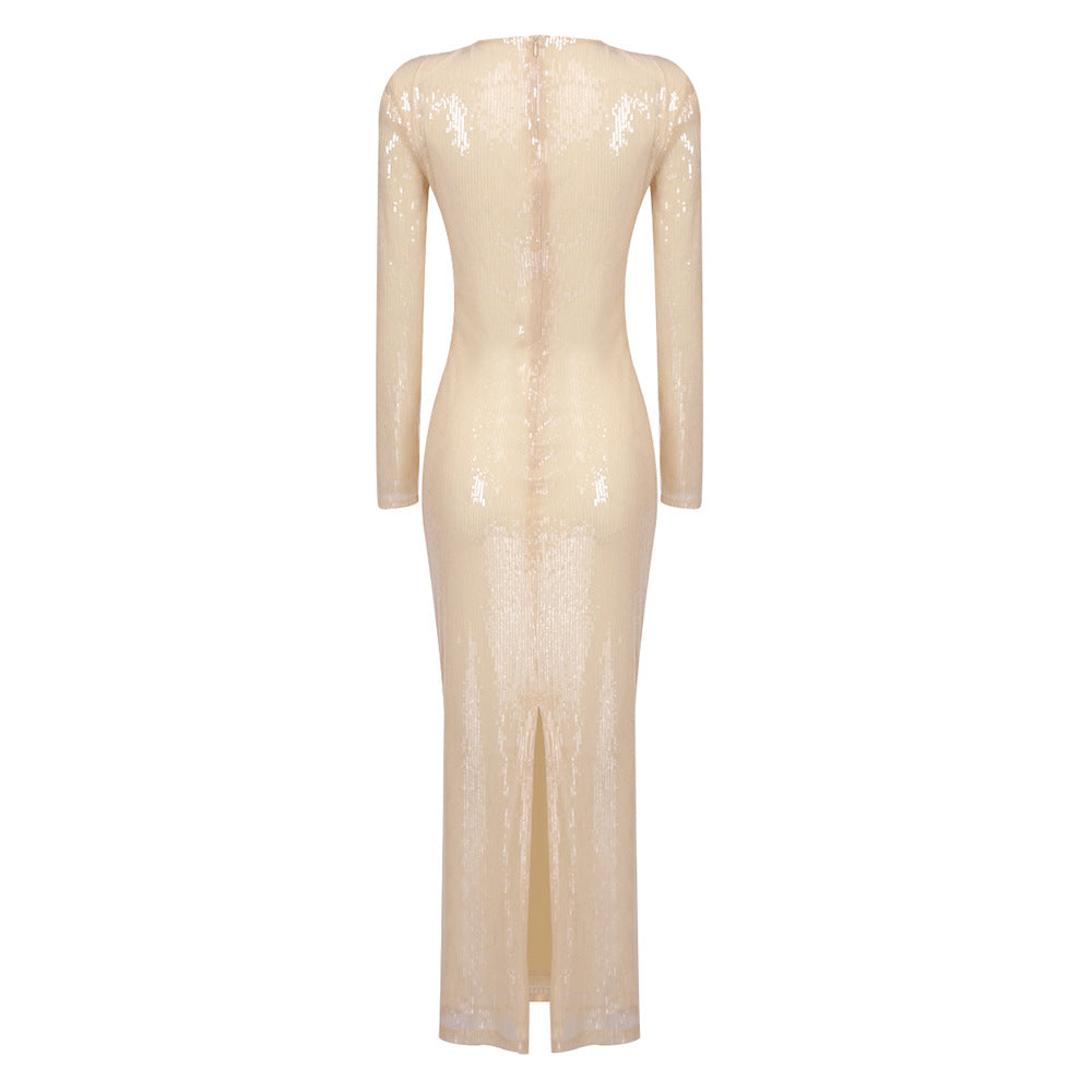 Diag Collar Metallic Mesh Flow Dress
