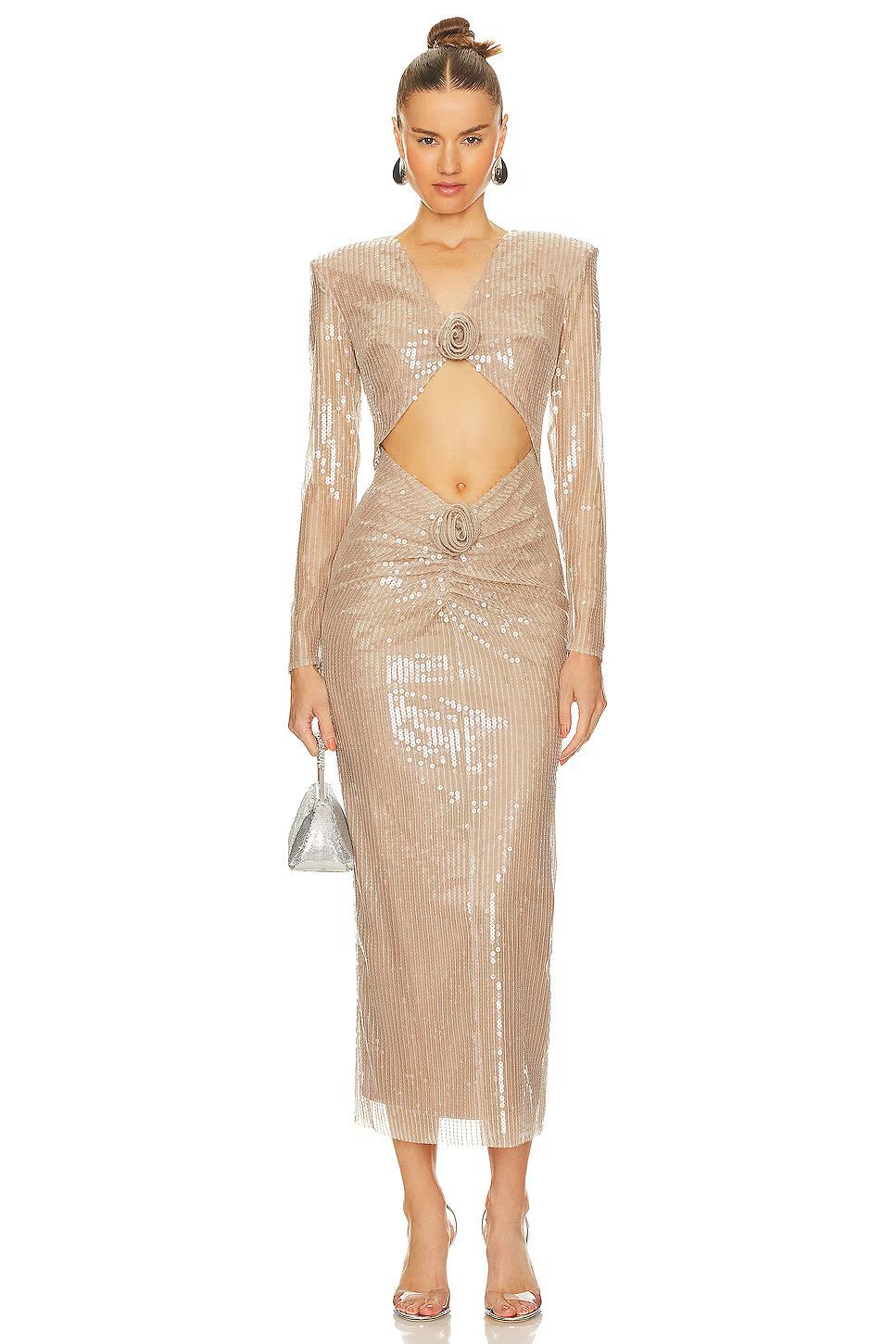 Diag Collar Metallic Mesh Flow Dress