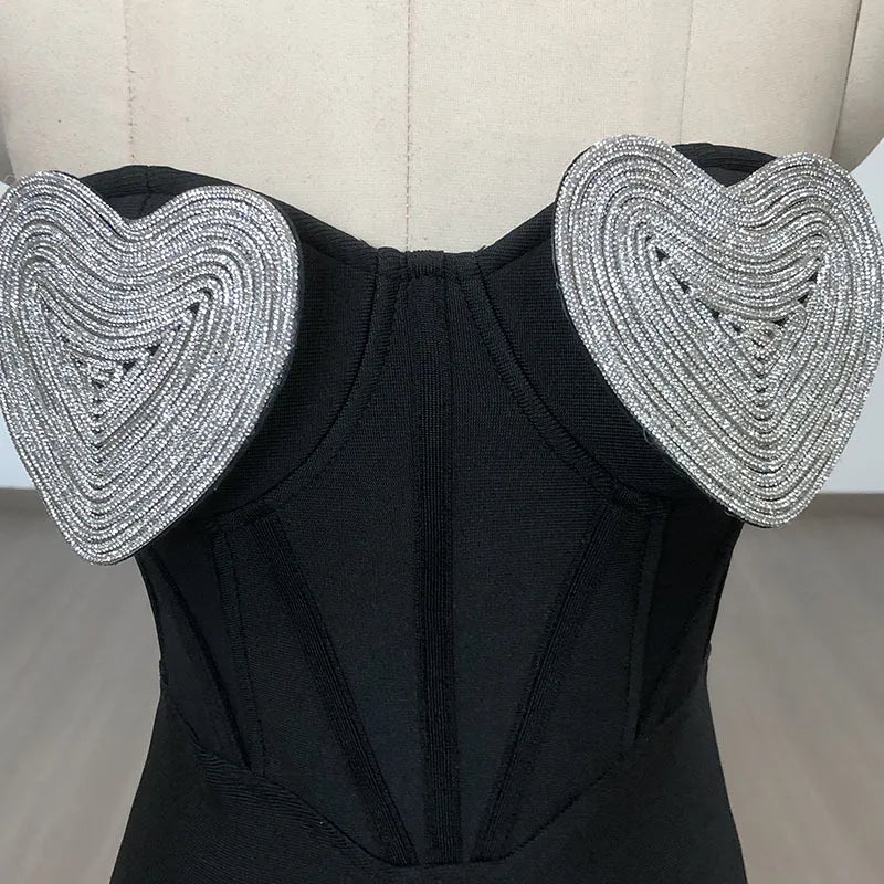 Elena Off Shoulder Corset Heart Style Dress-Black