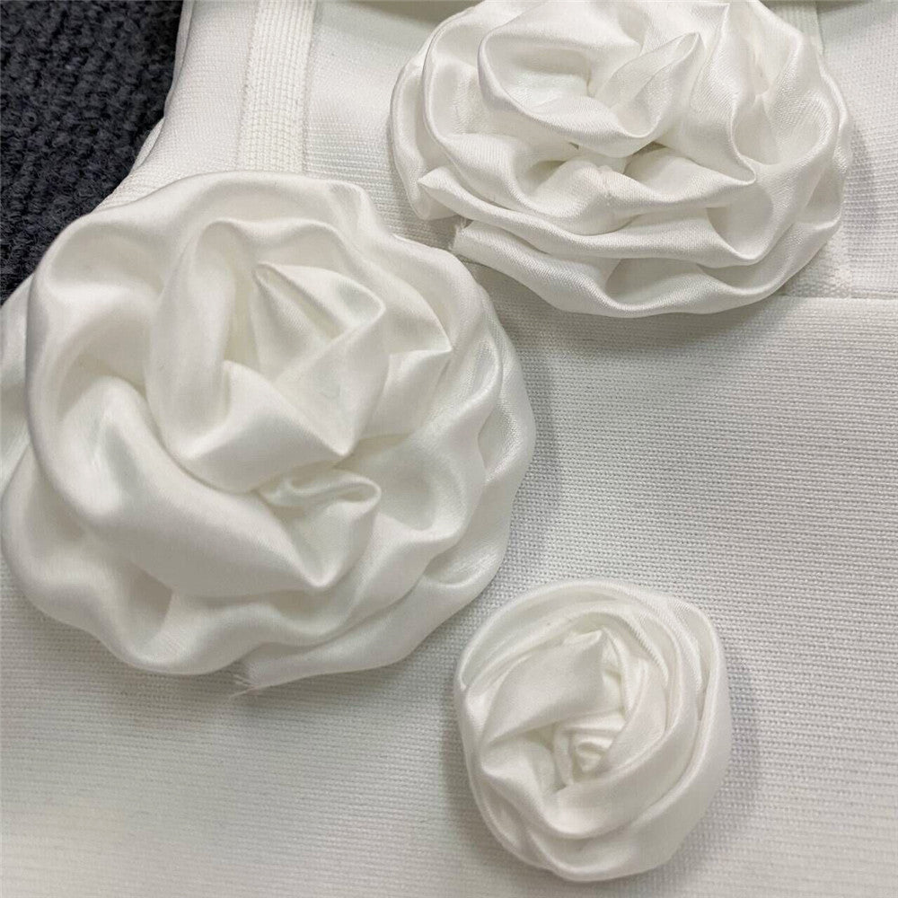 Alerka Elegant Rose Drops White Dress