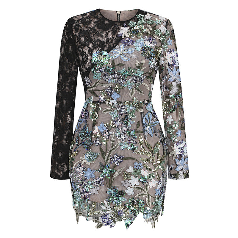 Alyia Sequined Sleeved Dress
