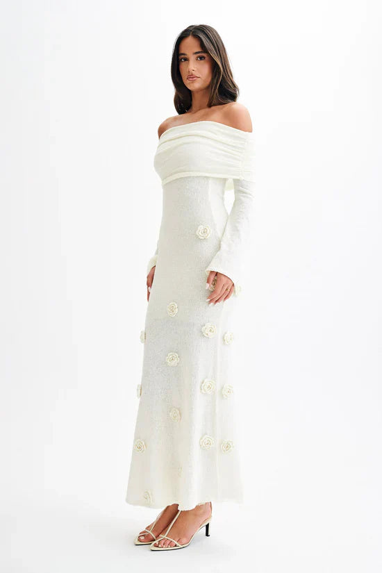 Karika Off Shoulder Knit Rose Maxi Dress
