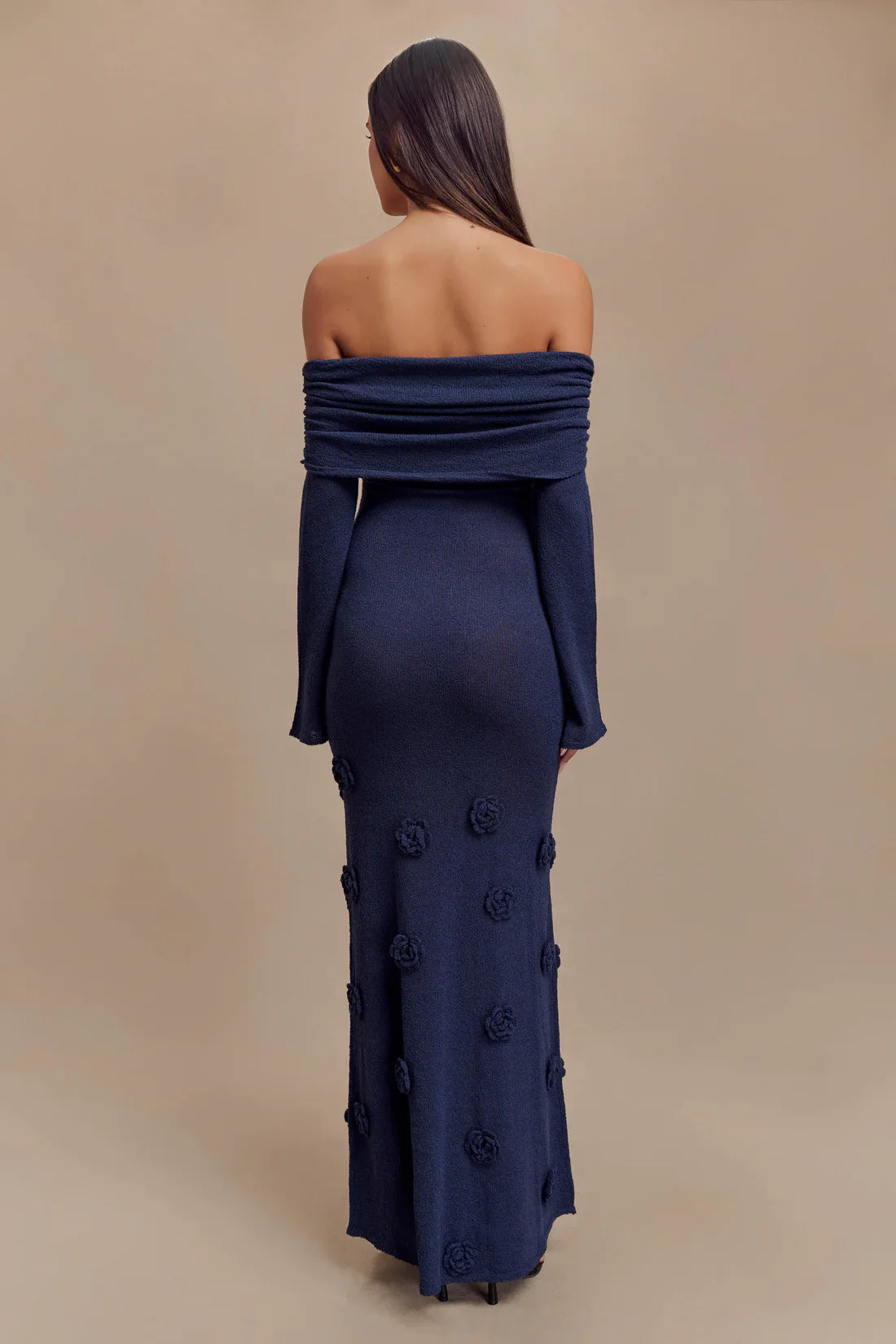 Karika Off Shoulder Knit Rose Maxi Dress