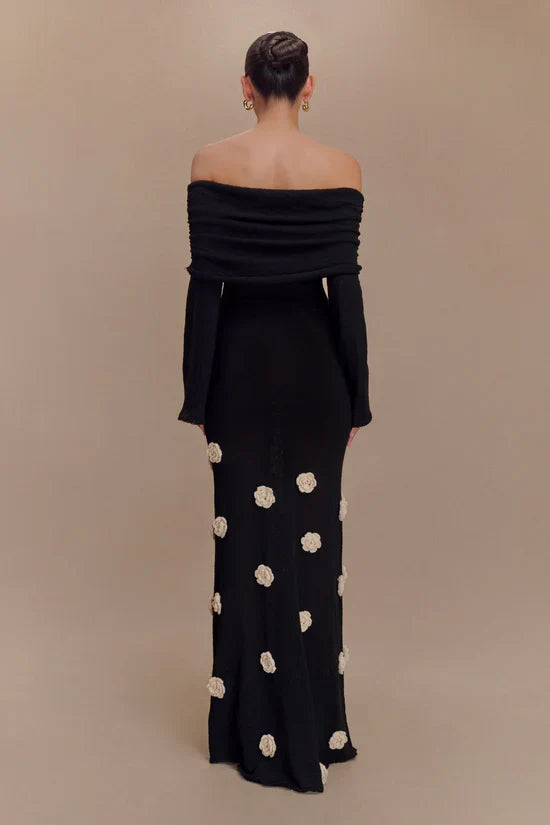 Karika Off Shoulder Knit Rose Maxi Dress