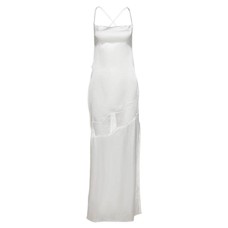 Elegant Halter Backless Satin Dress