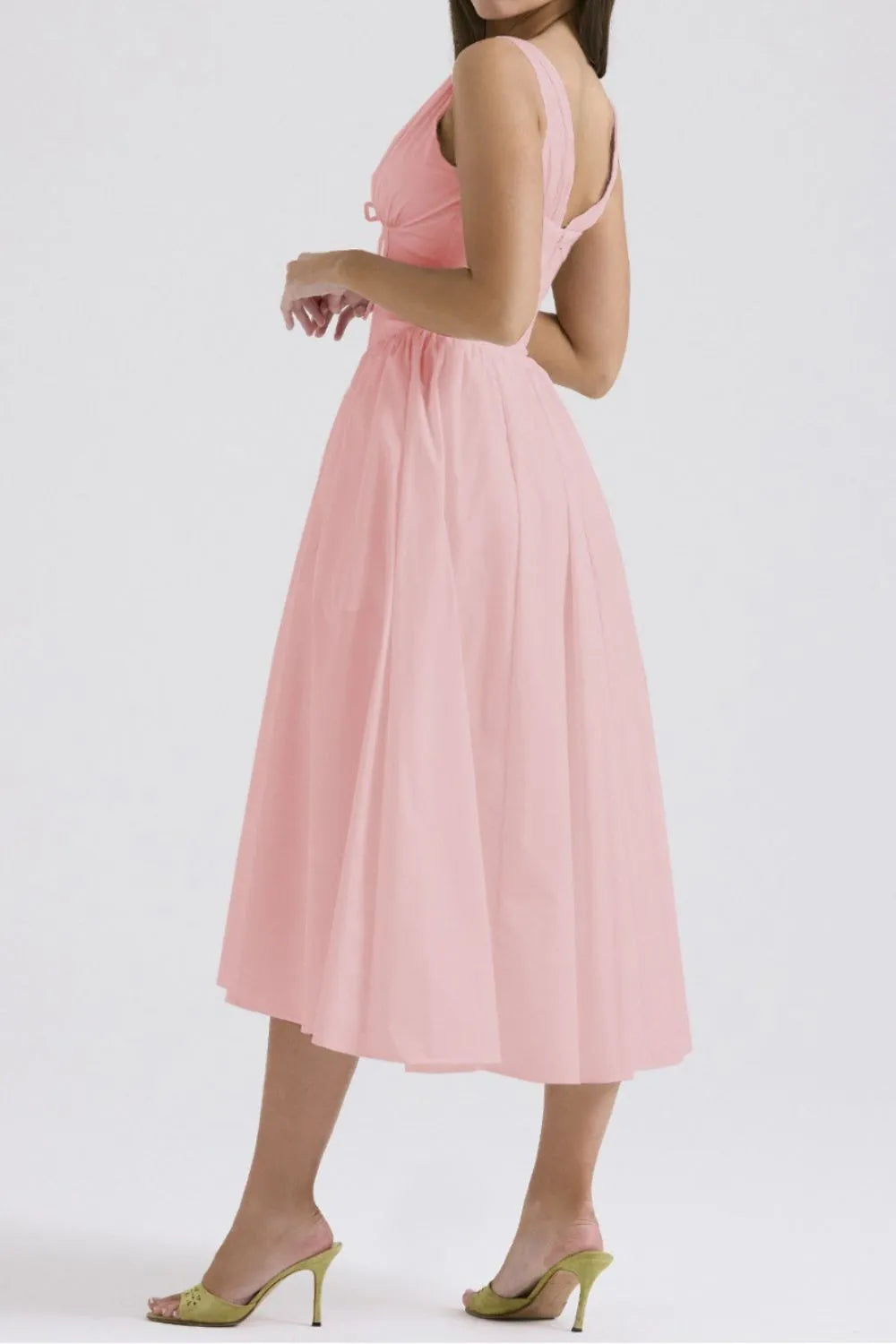 Ruched V-Neck Sleeveless Dress with Pockets