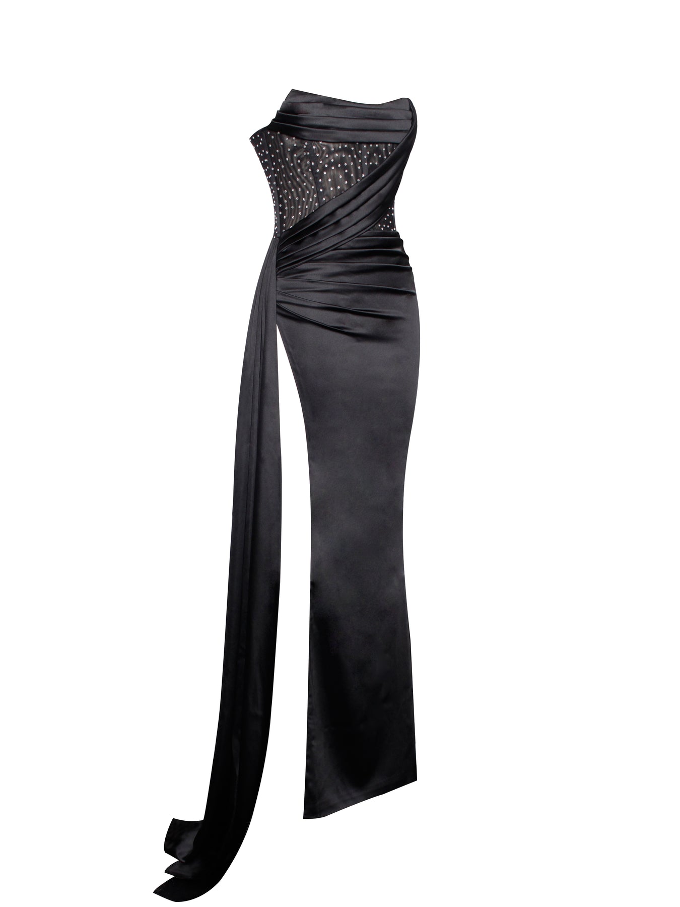 Elegant  Evening Dress With Bra And Diamond Ironing-Black