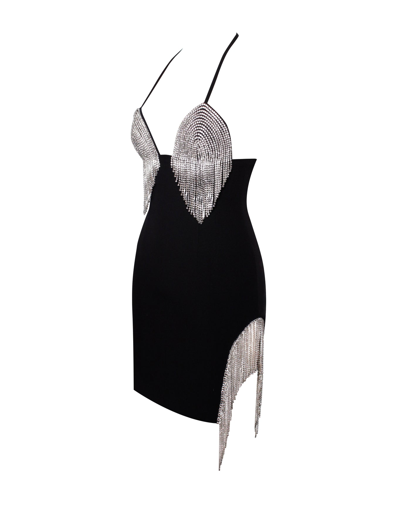 Chic Halter Neck Dress With Crystal Fringe-party Wear