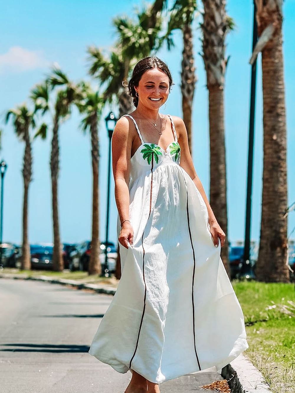 Sarah - Palm Embroidered Summer Dress
