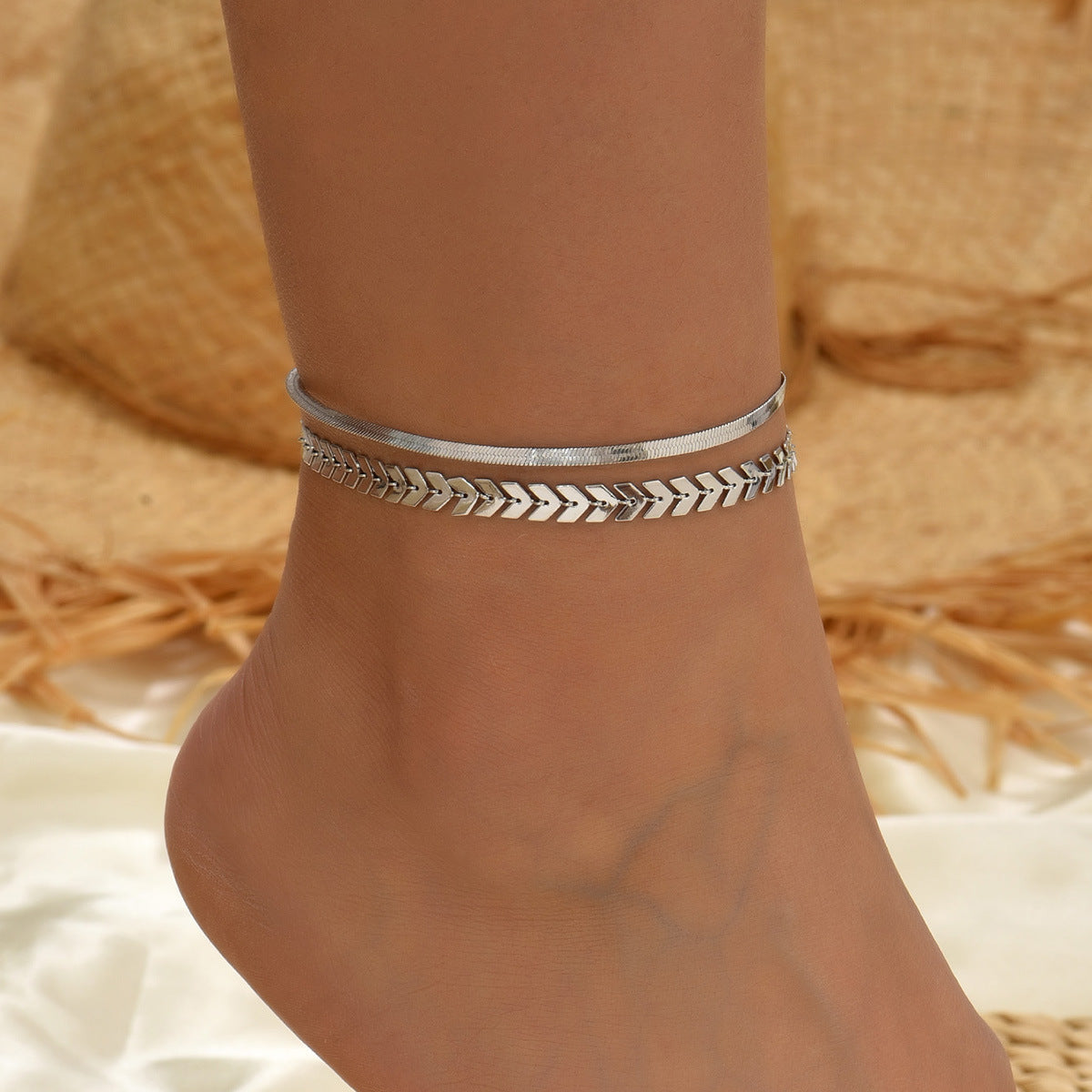 Chain Snake Bones Anklet Two-piece Set